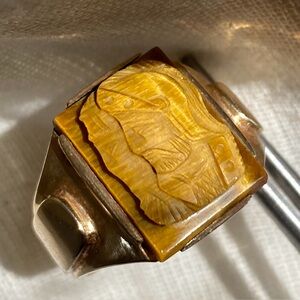 Vintage 14K Gold Tiger’s Eye Signet Ring, Size 9.25